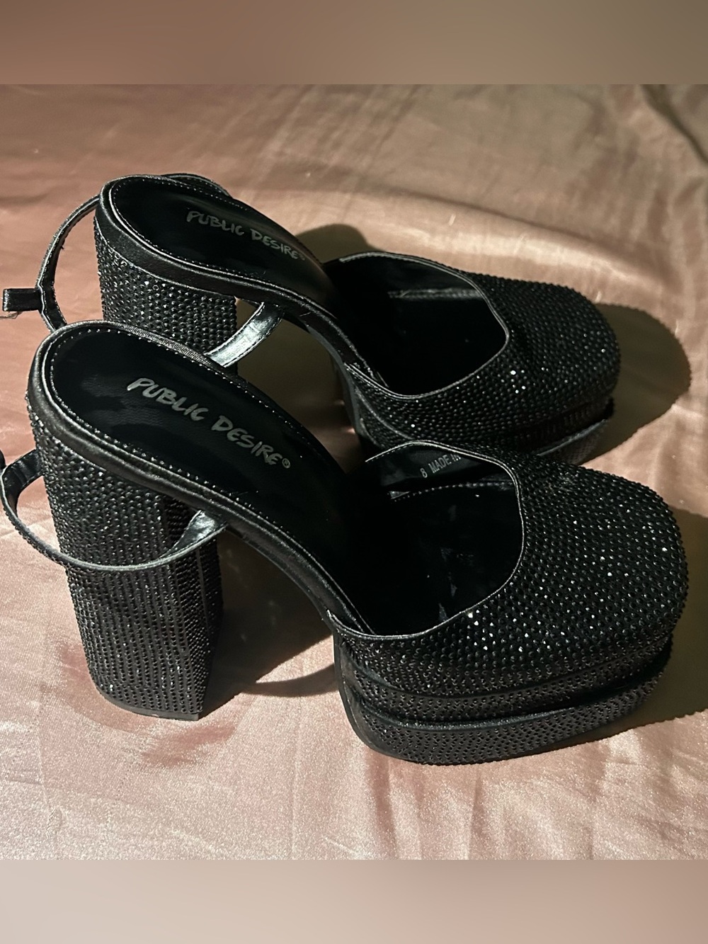 Public Desire Black Rhinestone Platform Heels